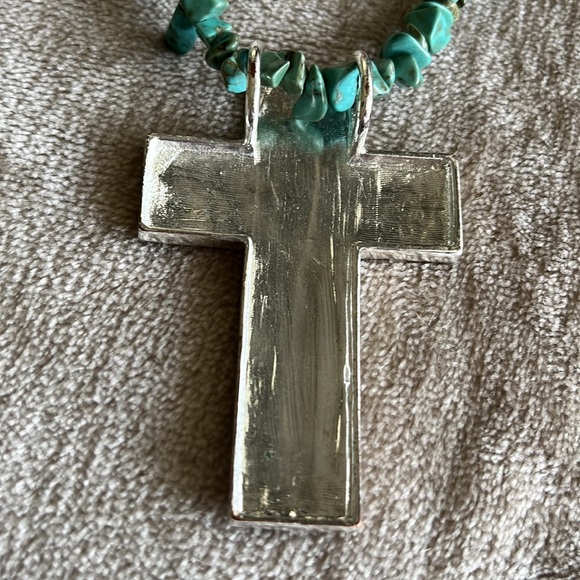 Vintage Silver Pebble Cross with Turquoise stone Necklace - Picture 6 of 10
